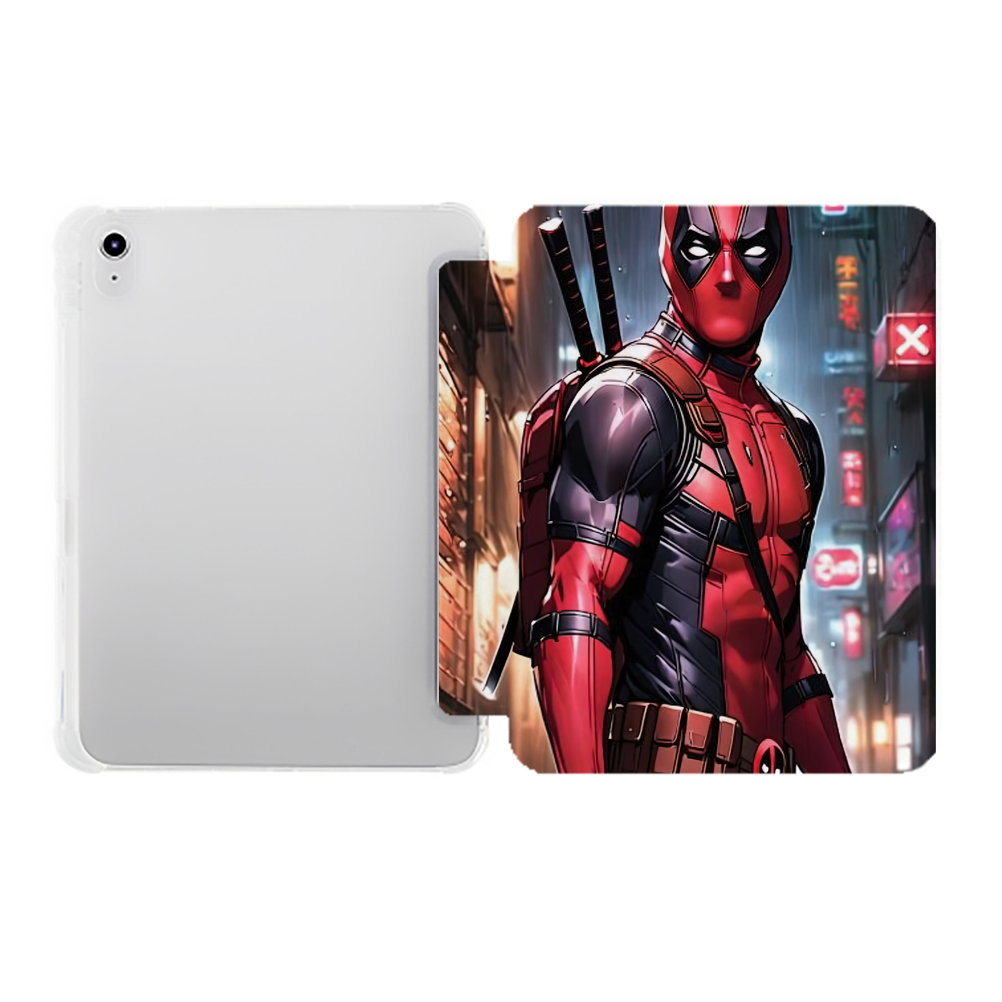（画像用） Deadpool デッドプール IPad ケース ペン収納付き 三つ折りスタンド PUレザー×シリコン 対応機種9.5/10.5/10.9インチ